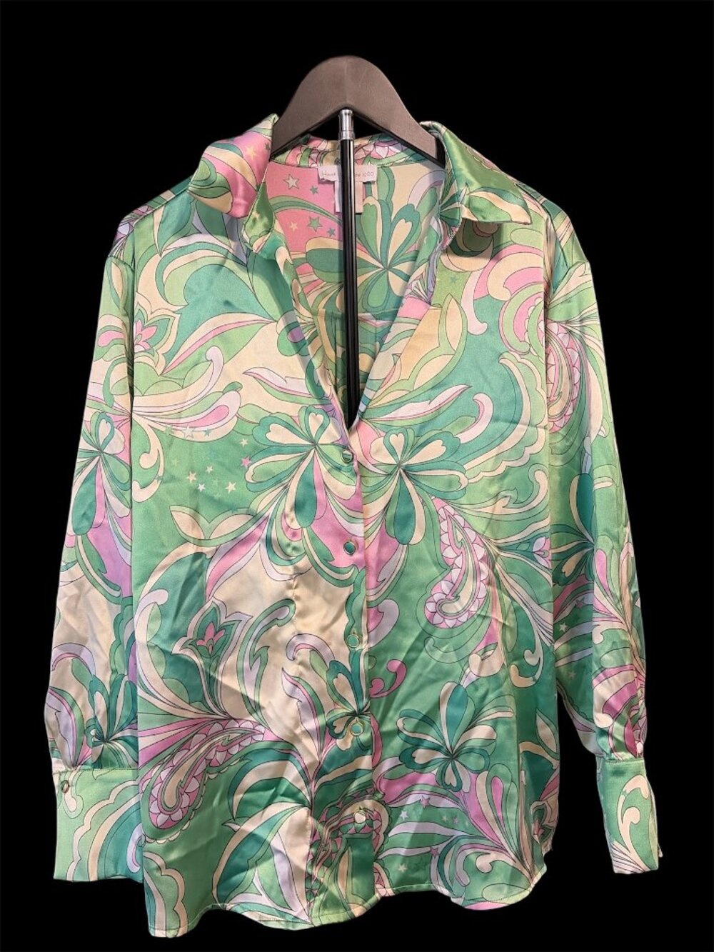House of Harlow 1960 Paisley Button-down Blouse - Pink, Green, Multi Size L